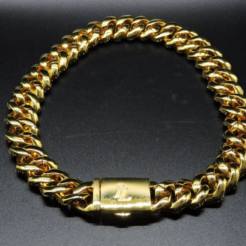 Iced London Gold Plated Diamond Prong Link Choker - Picture 10 of 11